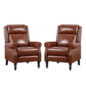 30in. Red Brown Modern Genuine Leather Recliner Chair Nailhead Trim Adjustable Push Back Recliner with Footrest (2-pack)
