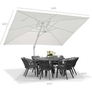 10 ft. x 13 ft. Outdoor Patio Cantilever Umbrella White Aluminum Offset 360° Rotation Umbrella in White