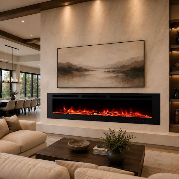 Flame 72 in. Wall-Mounted Automatic Constant Temperature Electric Fireplace Insert