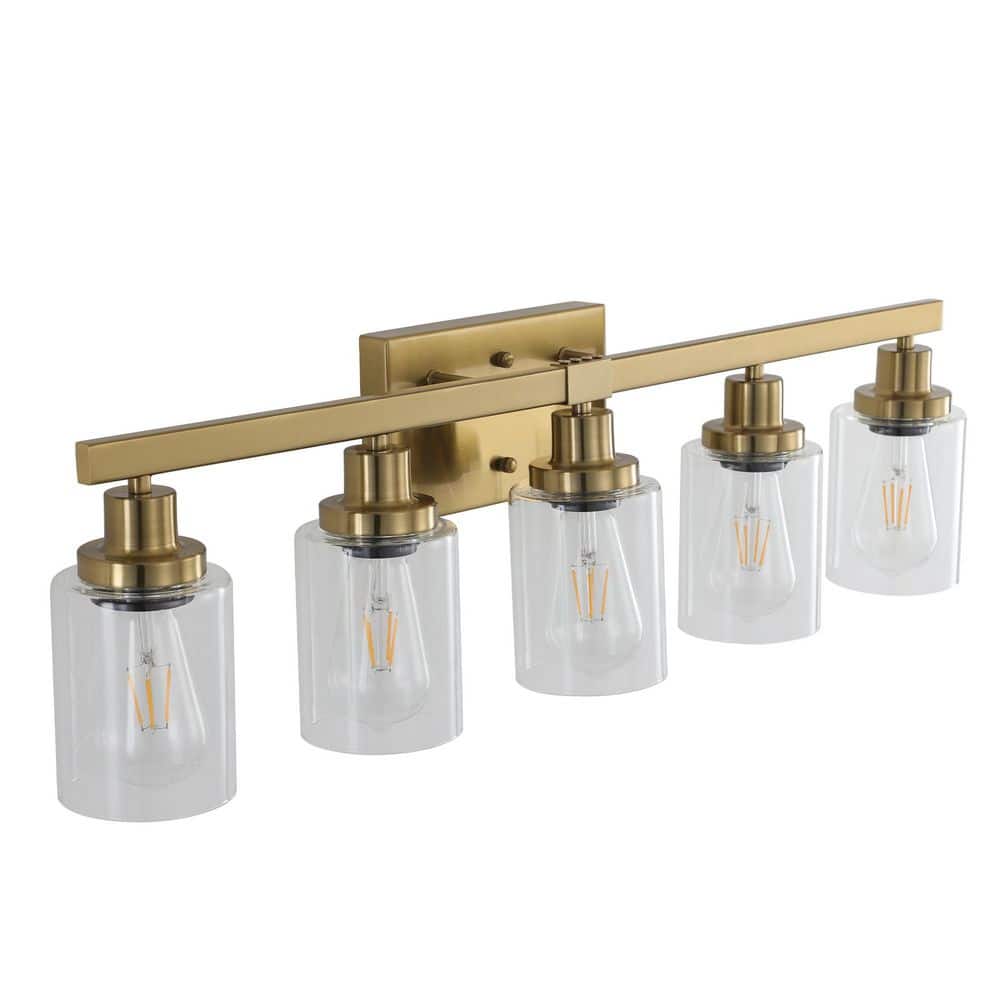 31.1 in. 5-Light Gold Vanity Light with Clear Glass Shade price history on PriceWatchPro