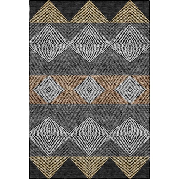Mayfield Premium Machine Washable Abstract AMF2545 Black 9 ft. x 12 ft. Area Rug