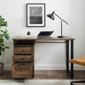 48 in. Rectangular Reclaimed Barnwood Wood and Metal 3-Drawer Computer Desk with Cubby