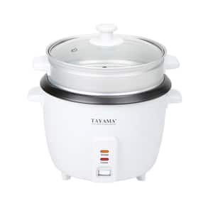 16-Cup Rice Cooker with Steam Tray and Glass Lid in White