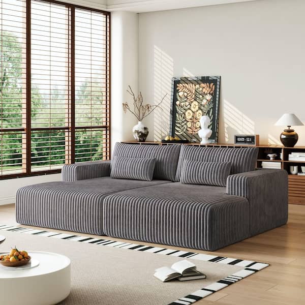anpport Luxury Collection 102 in. Grey Corduroy Fabric Twin Size Sofa Bed, No Assembly Required