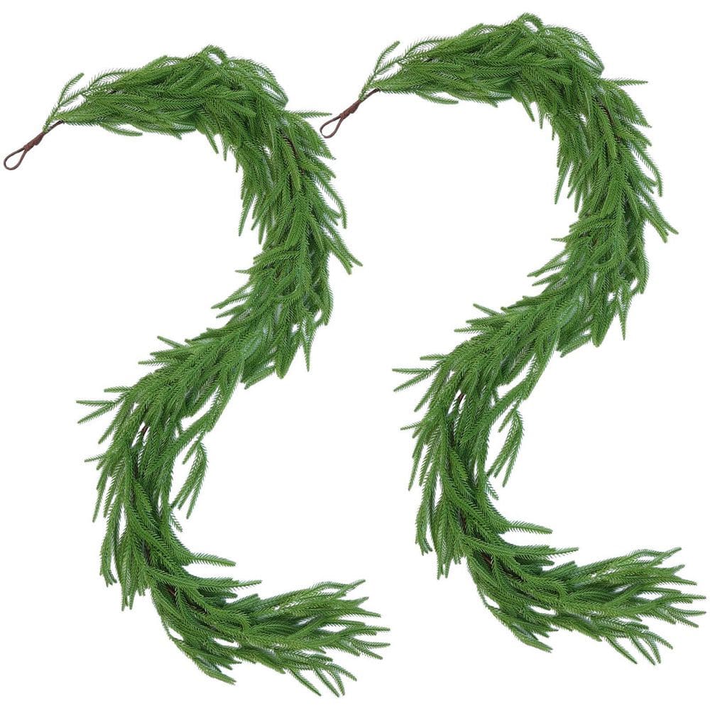6 in. Green Artificial Norfolk Pine Winter Christmas Garland 2 pcs Real Touch Flexible Vine Holiday Decor price history on PriceWatchPro