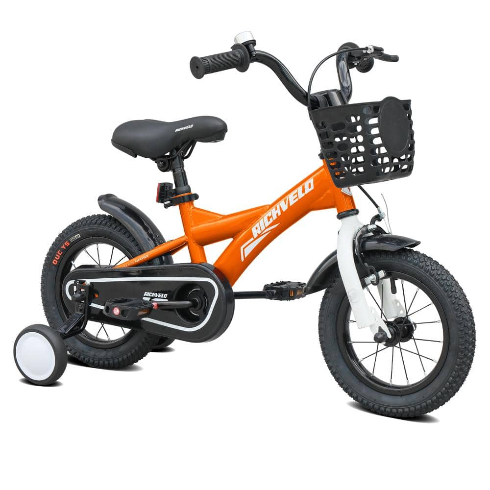14 Inch Orange Children Bike with Training Wheels Front V-Brake and Coaster Brake for Boys Ages 3-7 price history on PriceWatchPro