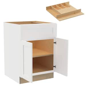 Newport 24 in. W x24 in. D x34.5 in. H Pacific White Painted Plywood Shaker Assembled Base Kitchen Cabinet Cutlery Tray