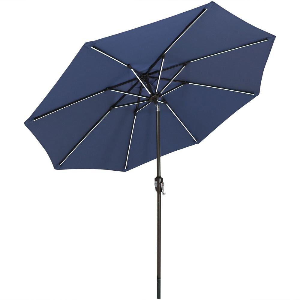 Sunnydaze Decor 9 ft. Aluminum Market Solar Tilt Patio Umbrella in Navy ...