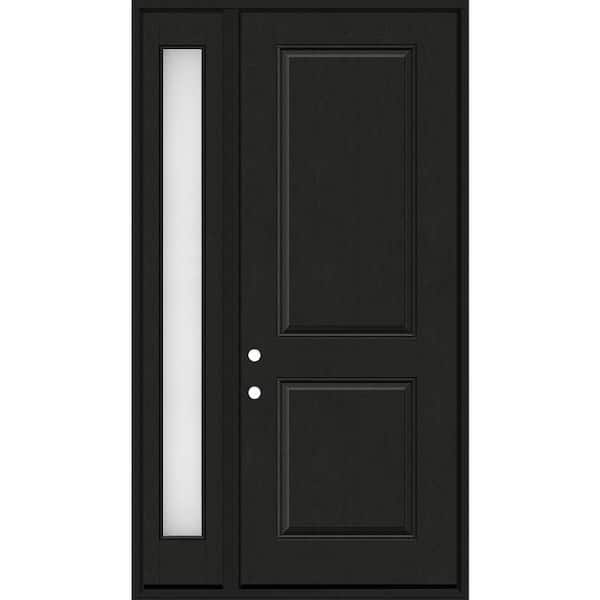 Steves & Sons Regency 53 in. x 96 in. 2P Squaretop RHIS Onyx Stain Mahogany Fiberglass Prehung Front Door with Obscure 14in. SL 4-9/16