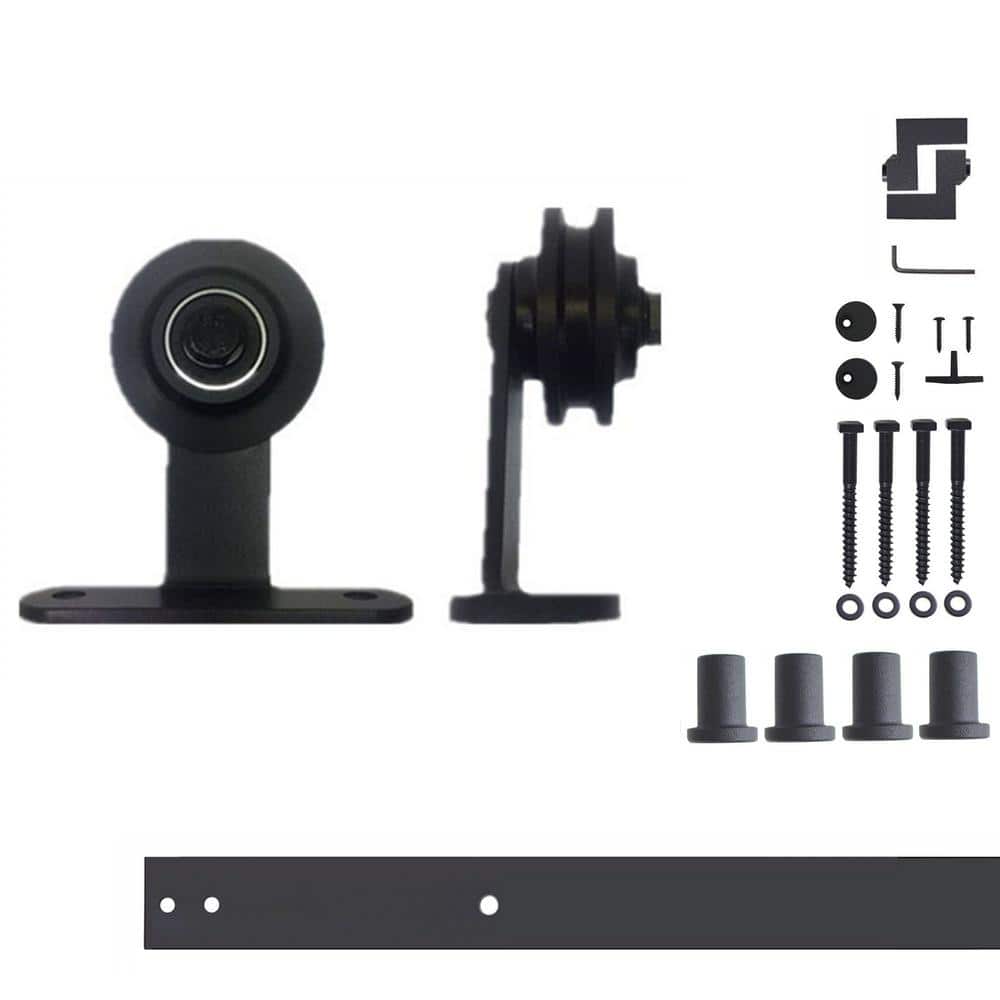 5.5 ft./66 in. Black Rustic Non-Bypass Sliding Barn Door Hardware Kit T-Shape Design Roller for Single Door price history on PriceWatchPro