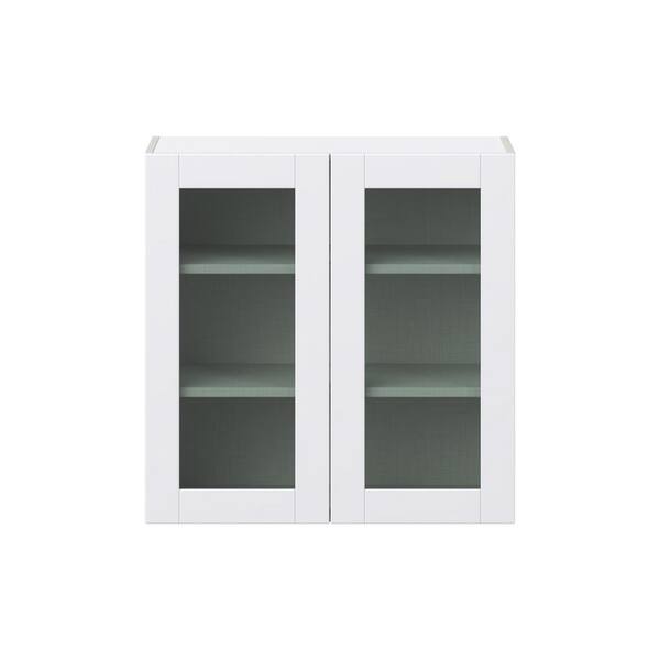 J COLLECTION Bright White Shaker Assembled Wall Kitchen Cabinet with Glass Door (18 in. W x 30 in. H x 14 in. D)