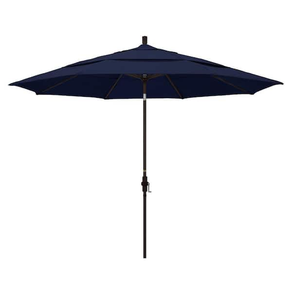 California Umbrella 11 ft. Aluminum Collar Tilt Double Vented Patio Umbrella in Navy Blue Olefin