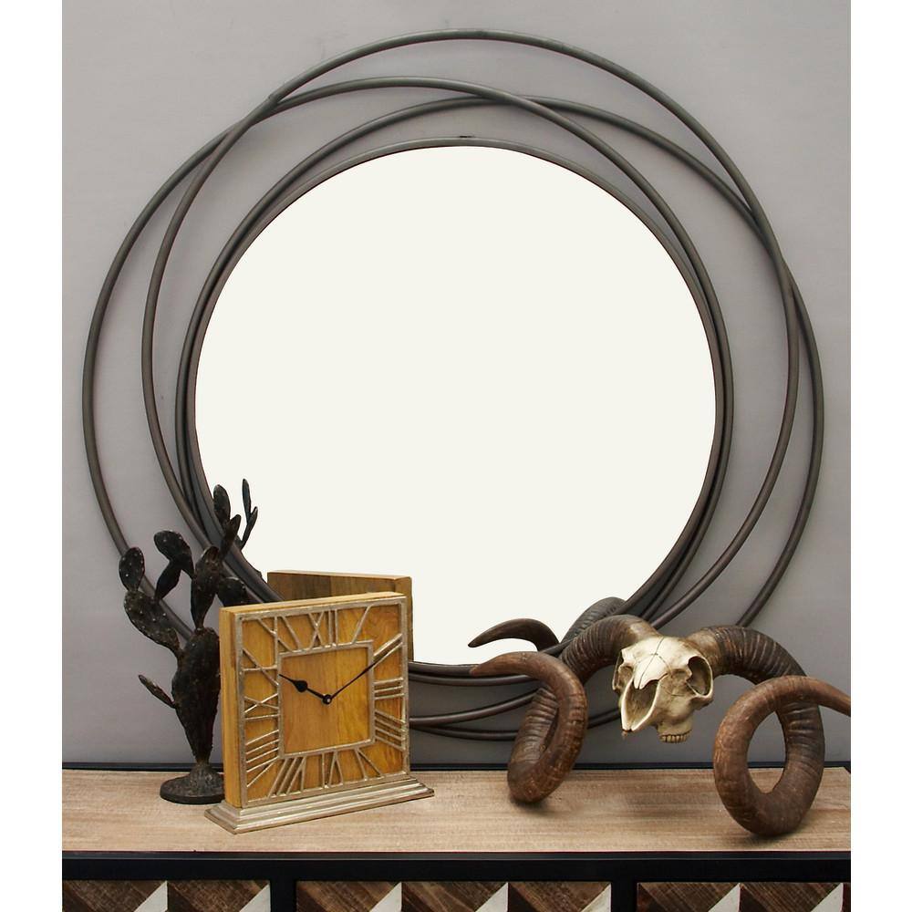 Elegant Overlapping Rings 42" Round Wood and Metal Wall Mirror