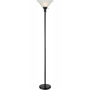 70 in. Black Metal Torchiere with glass shade