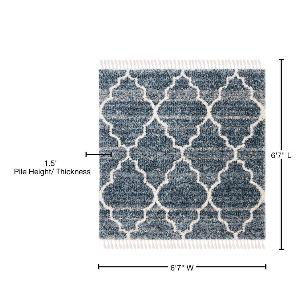 Ivory Geometric Square Shag Rug - Hand-knotted Synthetic Easy Care