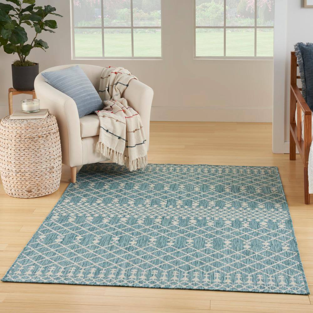 Aqua Moroccan Trellis Flatweave Synthetic 5' x 7' Area Rug