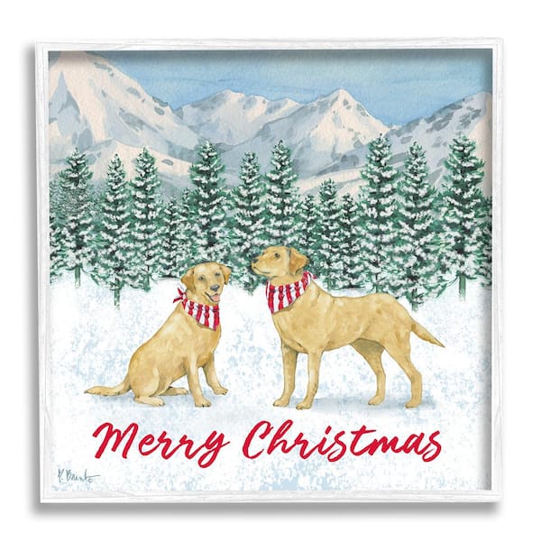 Stupell Industries Merry Christmas Dogs by Paul Brent 1 Piece Framed Graphic Print Animal Poster Art Print 24 in. x 24 in.