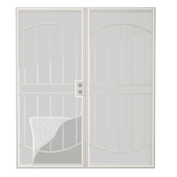 72 in. x 80 in. Reversible Hinging White Surface Steel Security Door w/ Expanded Metal Screen and Bug Net without Lock