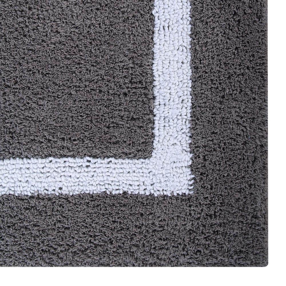 Gray and White Cotton Reversible Bath Mat Rug