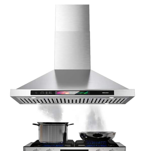 BRANO 30 in. 900 CFM Convertible Wall Mounted Range Hood in Stainless Steel with Carbon Filter and 4 LED Lights