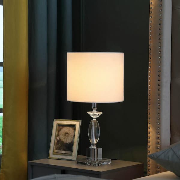 Borealis 23 in. Clear Crystal Modern Table Lamp with Linen Shade