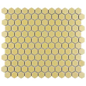 Hudson 1 in. Hex Vintage Yellow 6 in. x 6 in. Porcelain Mosaic Take Home Tile Sample