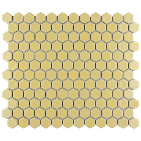 Hudson 1 in. Hex Vintage Yellow 6 in. x 6 in. Porcelain Mosaic Take Home Tile Sample