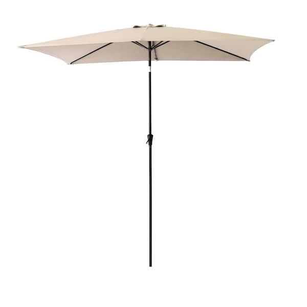 FLAME&SHADE 6-1/2 ft. x 10 ft. Rectangular Aluminum Market Tilt Patio Umbrella for Outdoor in Beige Solution Dyed Polyester