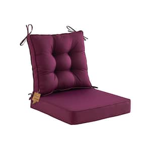 Outdoor Deep Seat Cushions Set With Tie, Extra Thick Seat:24"Lx24"Wx4"H, Tufted Low Back 22"Lx24"Wx6"H, Plum