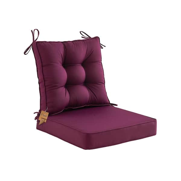 BLISSWALK Outdoor Deep Seat Cushions Set With Tie, Extra Thick Seat:24"Lx24"Wx4"H, Tufted Low Back 22"Lx24"Wx6"H, Plum
