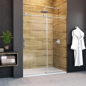 Eclipse 60 in. W x 76 in. H Frameless Sliding Shower Door in Brushed Nickel with Easy Clean 10 Clear Glass Protection