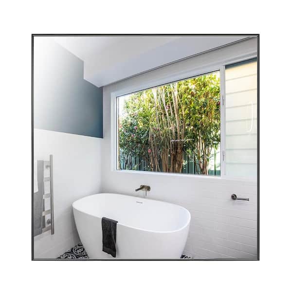 GETLEDEL 36 in. W x 36 in. H Modern Medium Square Aluminum Framed Wall Mounted Bathroom Vanity Mirror in Black