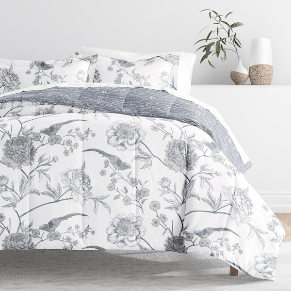 7-Piece Molly Botanical Light Blue Pattern Comforter King Microfiber Bedding Bundle