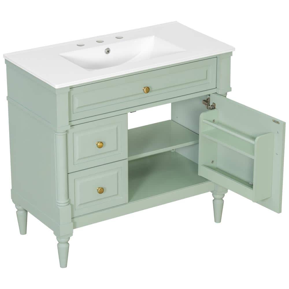 36 in. W x 18.3 in. D x 34.4 in. H Freestanding Bath Vanity in Green with White Ceramic Top(Unassembled)
