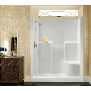 Everyday Diagonal Tile AFR 48 in. x 36 in. x 79 in. 1-Piece Shower Stall with Right Seat and Center Drain in Biscuit