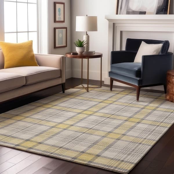 Mayfield Premium Machine Washable Abstract AMF1052 Yellow 5 ft. x 7 ft. 6 in. Area Rug