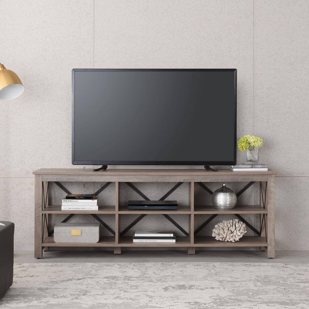 Sawyer Gray Oak Rectangular TV Stand with Metal Accents