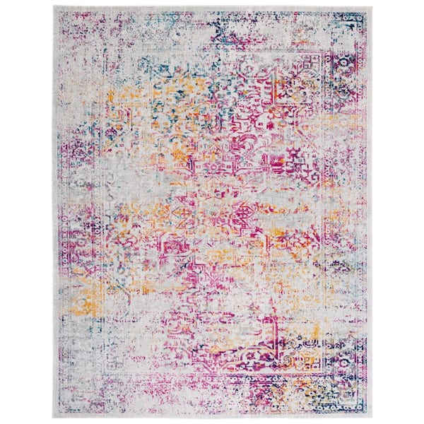 SAFAVIEH Evoke Ivory/Fuchsia 9 ft. x 12 ft. Distressed Border Medallion Area Rug