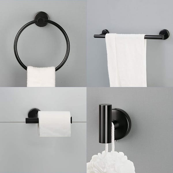 TOOLKISS 6-Piece Bath Hardware Set with Towel Bar, Toilet Paper Holder and Towel Hook in Matte Black