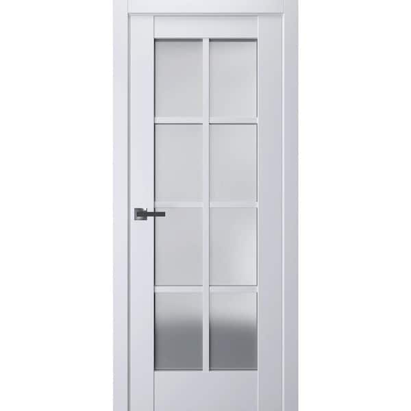 Sartodoors 7412 42 in. x 96 in. Right-Hand/Inswing Solid Frosted Glass White Single Prehung Interior Door with Hardware