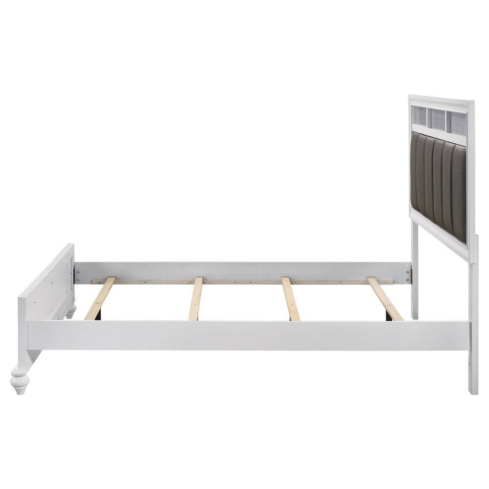 Gray and White Faux Leather Queen Upholstered Bed with Tufted Headboard