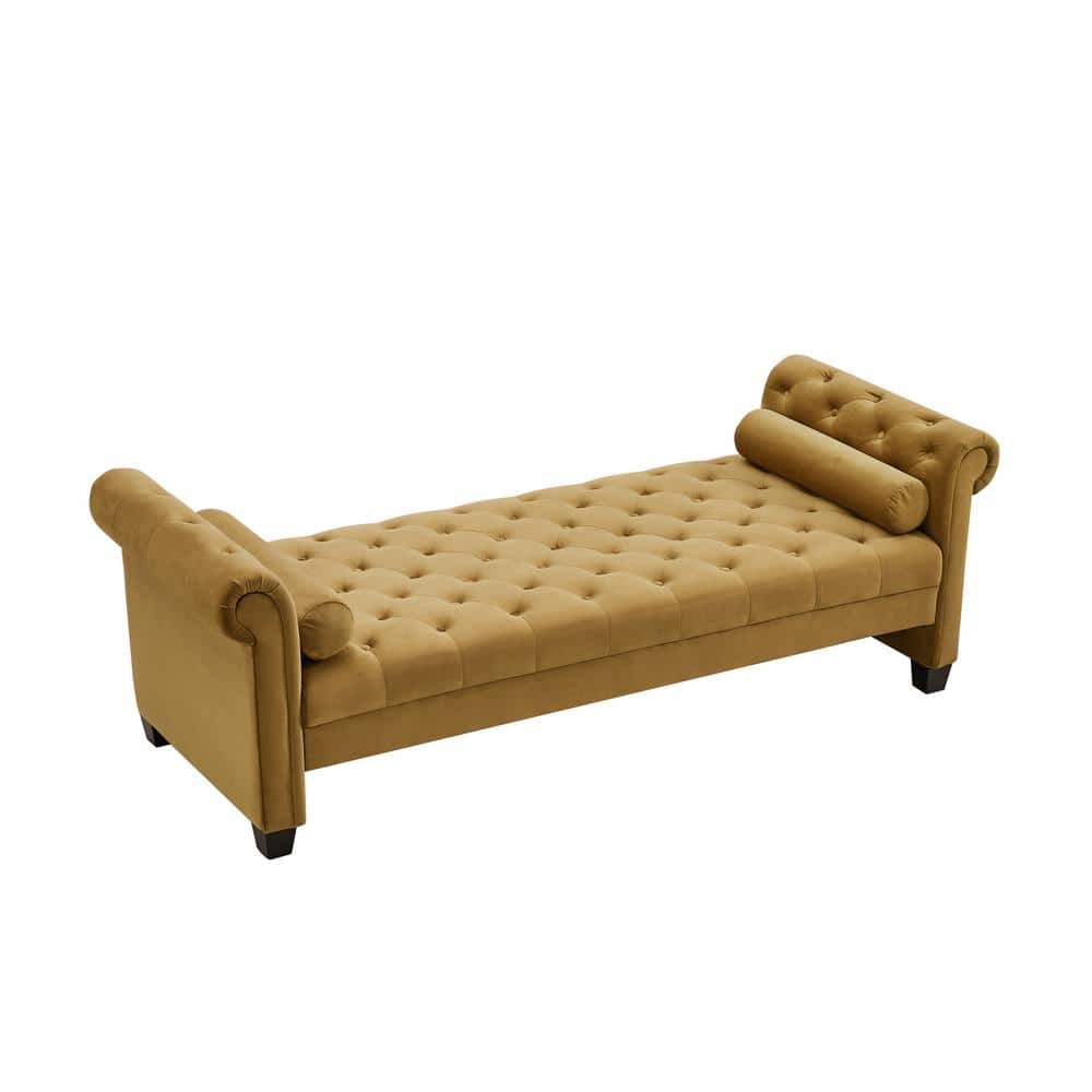 82.3 in. Rectangular Rolled Arm Fabric Upholstered Straight Bench Sofa Stool for Bedroom Living Hallway Brown