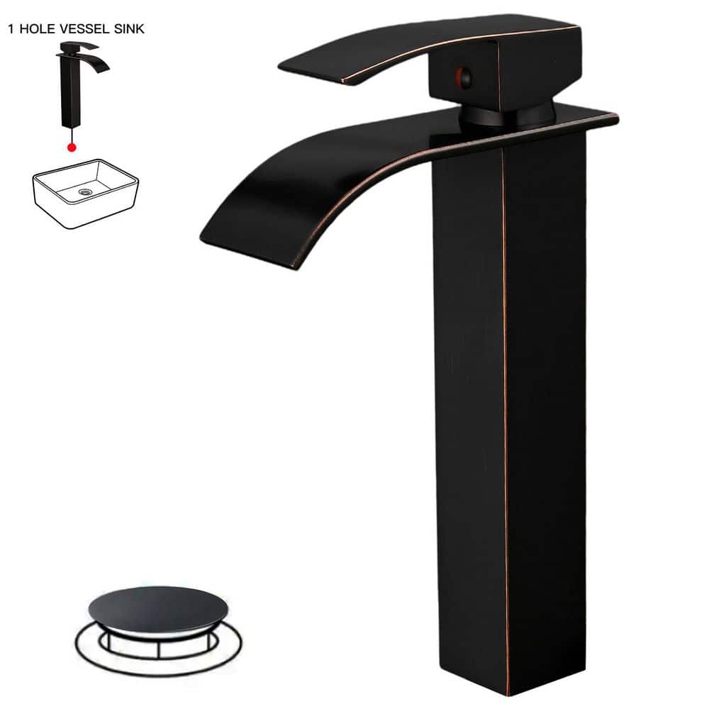 Waterfall Single Hole Single Handle Bathroom Vessel Sink Faucet With Pop-up Drain Assembly in Oil Rubbed Bronze price history on PriceWatchPro