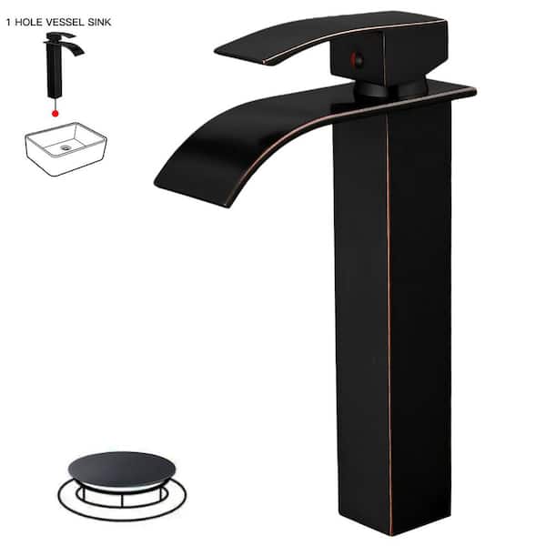 BWE Waterfall Single Hole Single Handle Bathroom Vessel Sink Faucet With Pop-up Drain Assembly in Oil Rubbed Bronze
