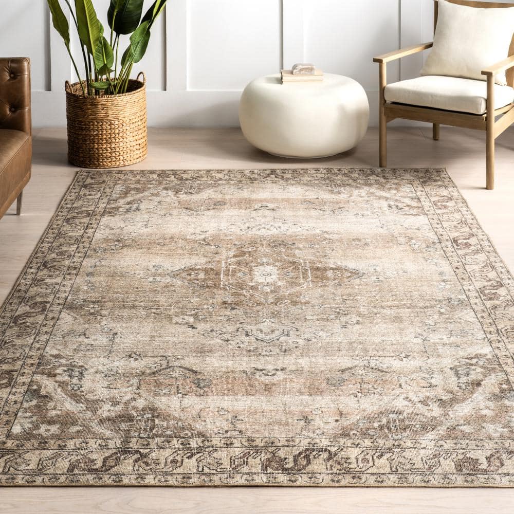 Hillstone Beige and Brown Rectangular Synthetic Area Rug