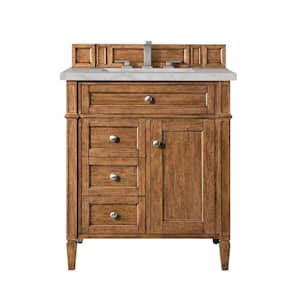 Brittany 30.0 in. W x 23.5 in. D x 34.0 in. H Single Bathroom Vanity in Saddle Brown with Victorian Silver Quartz Top