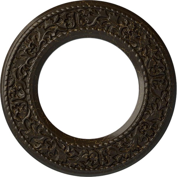Ekena Millwork 3/4 in. x 13-3/8 in. x 13-3/8 in. Polyurethane Jet Blackthorn Ceiling Medallion, Stone Hearth Crackle