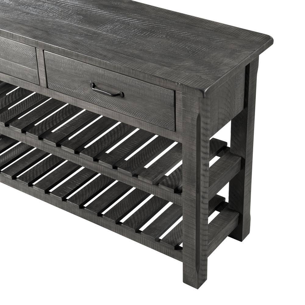 Rustic Farmhouse Gray Solid Pine Console Table with Storage