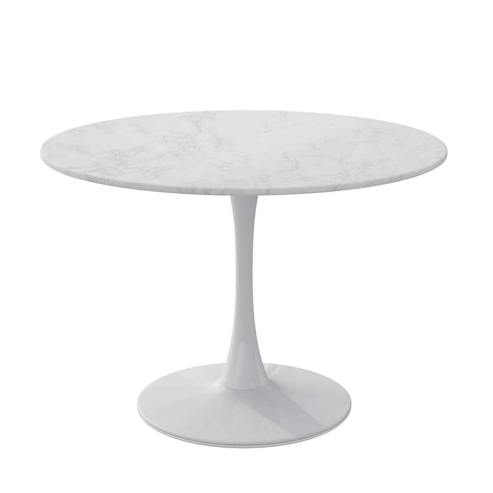 42.12 in. Marble White Modern Round MDF Coffee Table with Printed OAK Color