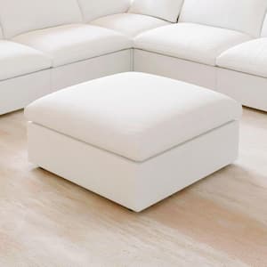 39 in. White Barong Linen Flannel Fabric Upholstered Modular Armless Comfy Sofa Coffee Table Ottoman for Apartment